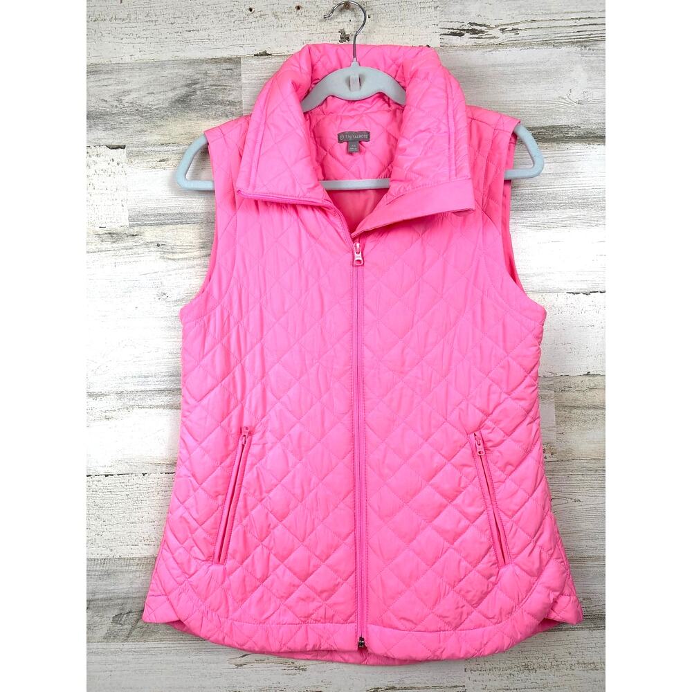 T By Talbots Womens XS Pink Quilted Sleeveless Zip Up Lightweight Vest NEW